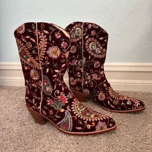 Momo New York Handcrafted Embroidered Velvet Western Boots
